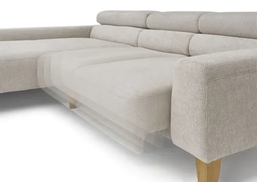 Ecksofa CHENOA - 2-Sitzer mit Longchair rechts, Sitzvorzug motorisch, Stoff, Natur