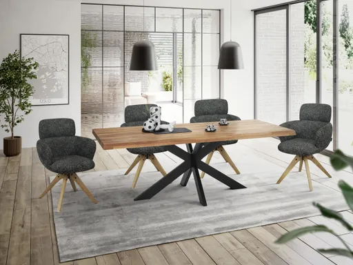 Esstisch - LB ca. 200x100 cm, Wildeiche massiv geölt, Baumkante, Schwarz