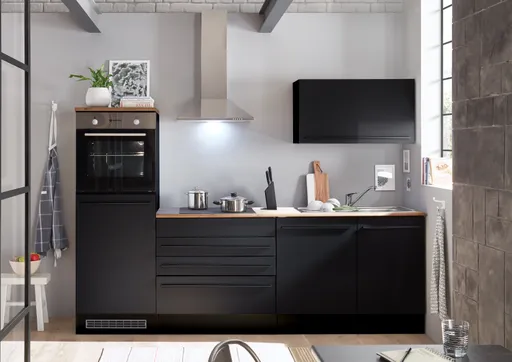 Küchenblock- ohne E-Geräte, B ca. 260 cm, Schwarz, Matt