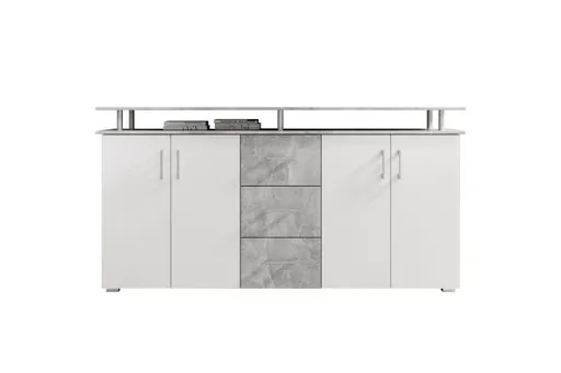 Highboard - B ca. 178 cm, Betonoptik, Weiß