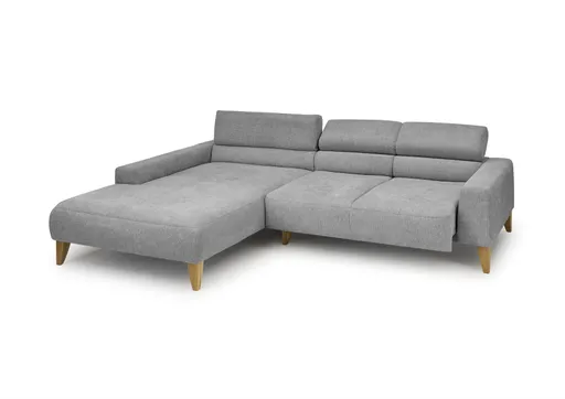  Ecksofa CHENOA - Longchair links und 2-Sitzer, Sitzvorzug motorisch, Stoff, Steingrau