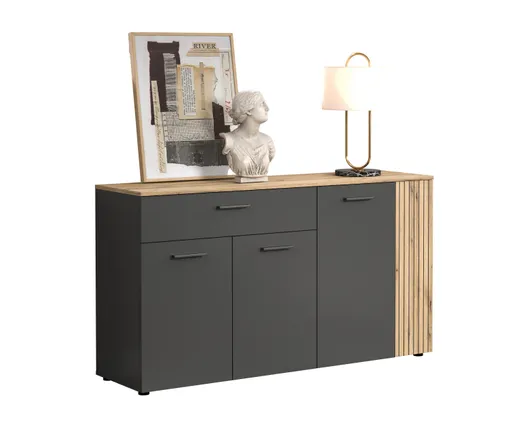 Sideboard - B ca. 150 cm, Anthrazit, Eiche Coast Evoke Nachbildung