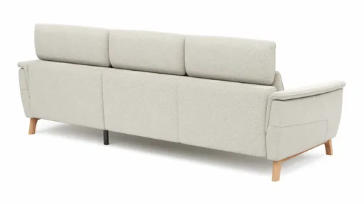 Ecksofa Nevin - 2-Sitzer mit Longchair rechts, inkl. Kopfpolsterverstellung, Stoff, Weiß