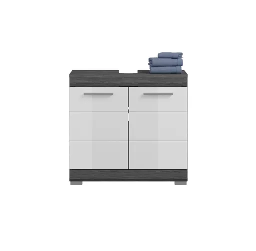 Waschbeckenunterschrank - B ca. 60 cm, Rauchsilber, Weiß Hochglanz