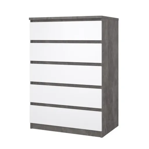Kommode - B ca. 77 cm, Betonoptik, Weiß Hochglanz