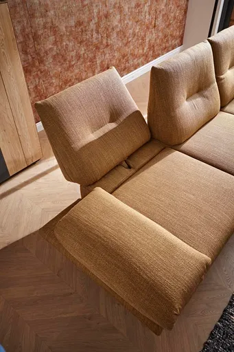 Ecksofa Lucero - 2-Sitzer mit Longchair rechts inkl. Rückenlehne/Armlehne/Sitztiefe verstellbar und drehbares Sitzelement, Stoff, Senfgelb
