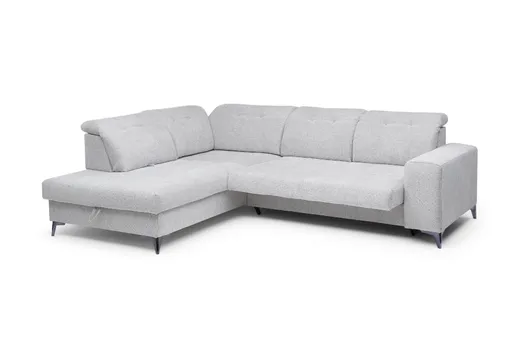Ecksofa - Ecke links mit 2-Sitzer, Kopfteil verstellbar, Sitztiefe verstellbar motorisch, Stoff, Hellgrau