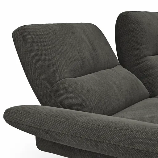 Ecksofa Alexander -  3-Sitzer mit Longchair rechts inkl. Kopfstütze/Armlehne verstellbar, Stoff, Braungrün