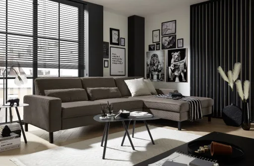  Ecksofa CALM MOVE 2.0 - 2,5-Sitzer mit Longchair rechts, Feincord, Taupe