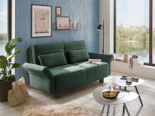 Faltsofa Easy - 2-Sitzer, ca. 140 cm inkl. Schlaffunktion/Armlehne verstellbar, Stoff, Dunkelgrün