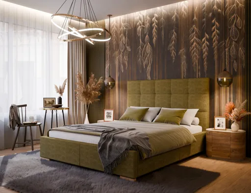  Bettgestell SANDRIN- Liegefläche ca. 180x200 cm, Stoff, Grün, inkl. Lattenrost und Stauraum