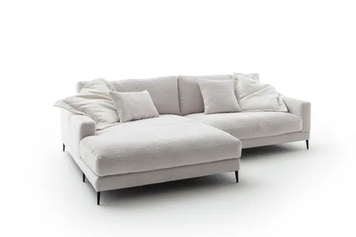 Ecksofa Janne - Longchair links, 1,5-Sitzer, Cord, Offwhite