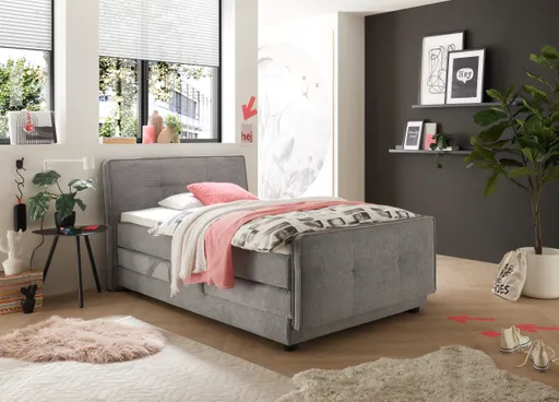 Boxspringbett- Liegefläche ca. 120x200 cm, Stoff, Mittelgrau