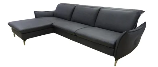 Ecksofa - Longchair links mit 2-Sitzer rechts, Leder, Anthrazit