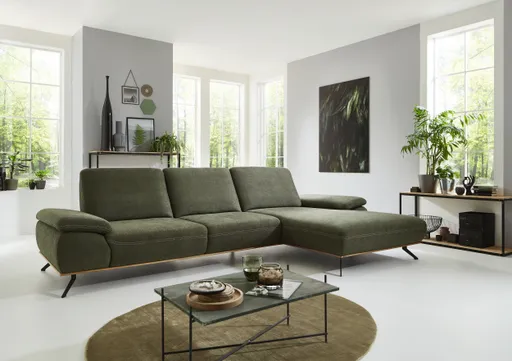 Sofa - 3-Sitzer mit Longchair rechts, Stoff, Moosgrün