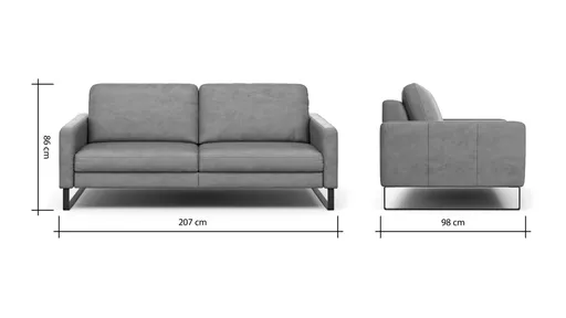 Sofa Enna - 3,5-Sitzer, Armlehne A, Leder, Taupe, Kufe, Schwarz