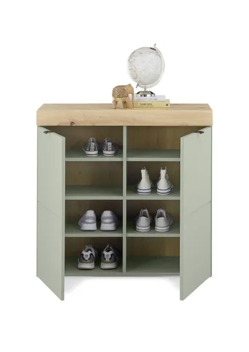 Schuhschrank - B ca. 90 cm, Schilfgrün, Artisan Eiche Nachbildung