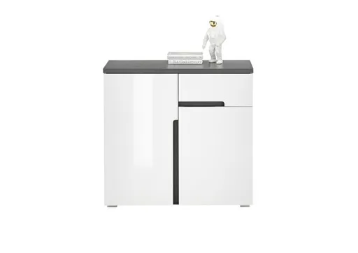 Kommode - B ca. 88 cm, Weiß, Weiß Hochglanz, Anthrazit