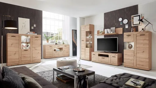 Highboard - mit Beleuchtung, Eiche Dekor