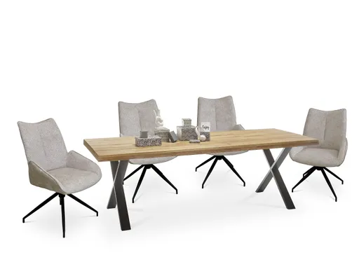 Esstisch - LB ca. 240x100 cm, Eiche massiv geölt, Baumkante, Schwarz