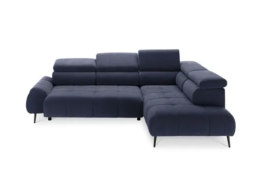 Ecksofa - 2-Sitzer mit Ecke rechts, Sitzvorzug motorisch, Kopfteil verstellbar, Stoff, Dunkelblau