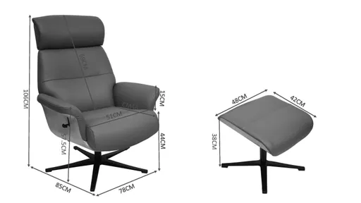 TV-Sessel MOANI mit Hocker - drehbar, Kopfteilverstellung, Leder, Dunkelbraun