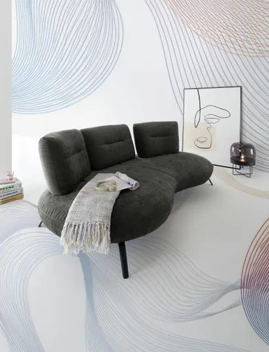 Nierensofa PACEY - 3-Sitzer inkl. Schwenkrücken, Stoff Anthrazit