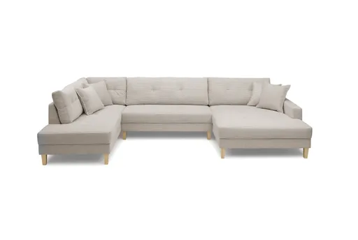 Wohnlandschaft - Ecke links, 2-Sitzer, Longchair rechts, Stoff, Beige