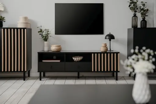 TV-Lowboard - B ca. 138 cm, Schwarz, Artisan Eiche Nachbildung