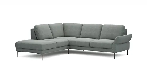 Ecksofa Rockport A - Ecke links mit 2,5-Sitzer rechts, inkl. Sitzauszug (motorisch) und Armlehne klappbar, Stoff, Eisblau