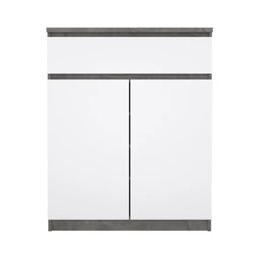 Kommode - B ca. 81 cm, Betonoptik, Weiß Hochglanz