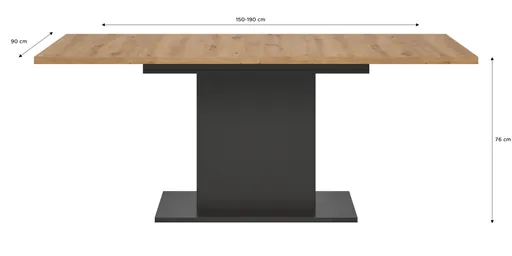 Esstisch - ausziehbar, LB ca. 150x90 cm, Artisan Eiche Nachbildung, Grau