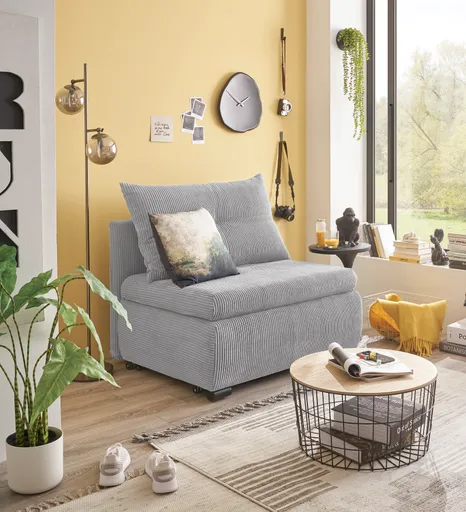 Schlafsofa - 1-Sitzer inkl. Schlaffunktion, Stoff, Hellgrau