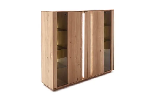 Highboard Due Viso - inkl. Beleuchtung, BHT ca. 153x135x40 cm , Wildeiche Roheffekt, geölt