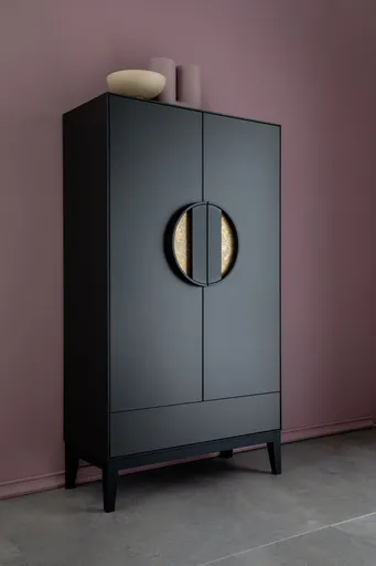 Highboard Jyn - ca. 91x162x41 cm, Lack, Schwarz