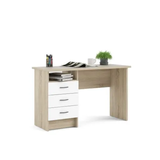 Schreibtisch - LB ca. 120x48 cm, Eiche Struktur Nachbildung, Weiß