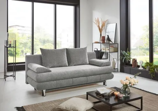 Schlafsofa- 2 Sitzer, Inkl. Bettkasten, Stoff, Grau