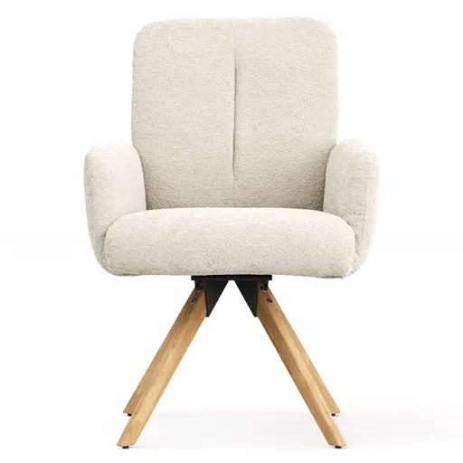 Armlehnstuhl Evania - Dreh und Relax-Funktion, niedriger Rücken, Stoff, Creme