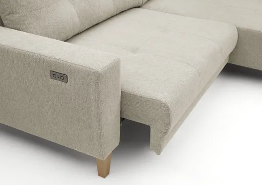 Ecksofa - 3-Sitzer, Ecke rechts inkl. elektrische Sitztiefenverstellung, Stoff, Mocca