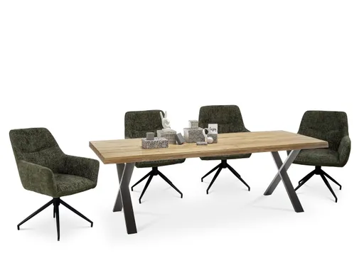 Esstisch - LB ca. 240x100 cm, Eiche massiv geölt, Baumkante, Schwarz