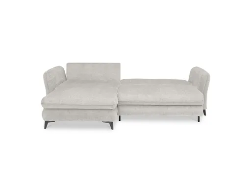Ecksofa - Longchair links mit 2-Sitzer, Schlaffunktion mit Bettkasten, Stoff, Creme