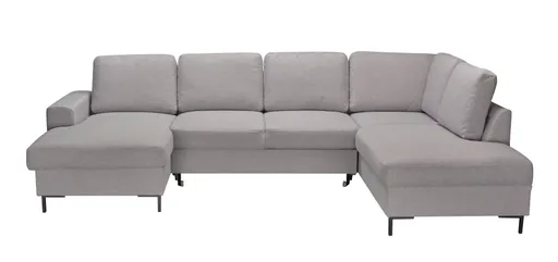 Wohnlandschaft - Longchair links, 2-Sitzer, Ecke rechts inkl. Schlaffunktion und Bettkasten, Stoff, Hellgrau