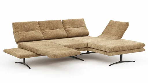 Ecksofa Lucero 2.0 - 2-Sitzer mit Longchair rechts inkl. Sitztiefenverstellung, Drehsitz und Sitztiefe verstellbar, Stoff, Cognac