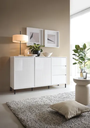 Sideboard - B ca. 158 cm, Weiß, Weiß Hochglanz