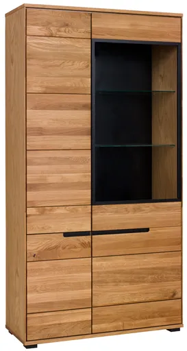 Vitrine- Eiche, Massiv, Glas, Alurahmen, Schwarz