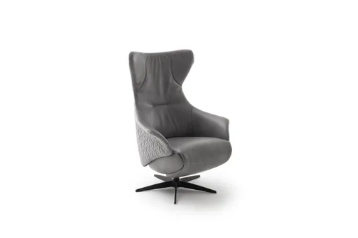 Relaxsessel Follina - Relaxfunktion (motorisch), Leder, Stoff, Grau