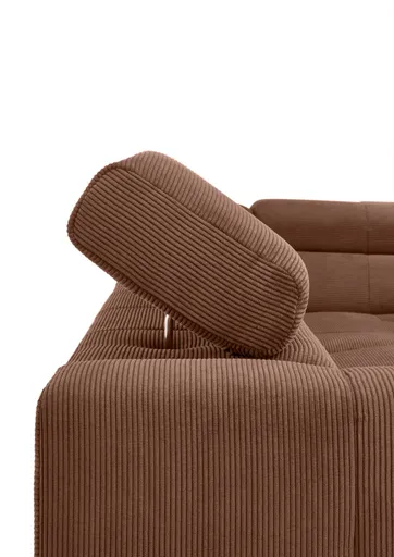 Ecksofa COLLEEN - 2-Sitzer mit Ecke rechts, Kopfteil verstellbar, Feincord, Rost