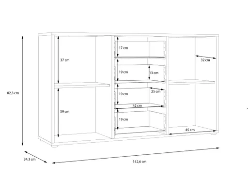 Sideboard FLORISS- Schwarz, Eiche Dekor
