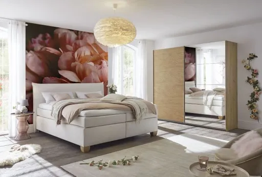  Boxspringbett HADAI- Liegefläche ca. 180x200 cm, Stoff, Beige, Bonell/Bonell
