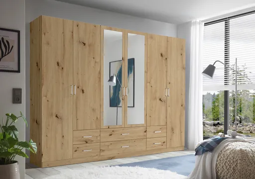 Drehtürenschrank- B ca. 271 cm, Eiche Dekor, Spiegel